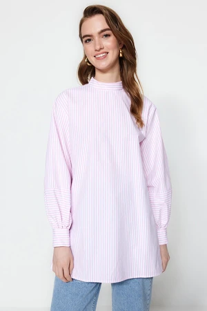 Trendyol Powder Gold Buttoned Striped Woven Cotton Tunic