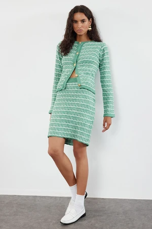 Trendyol Mint Knit Detailed Soft Texture Cardigan-Skirt Knitwear Bottom-Top Set