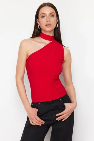 Trendyol Red Choker Neck Fitted/Slippery Knitted Blouse