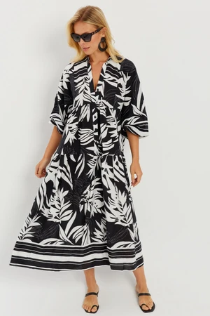 Cool & Sexy Women's Black-White Patterned Loose Maxi Dress GO166