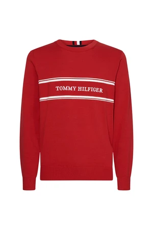 Tommy Hilfiger Sveter - ROPE LOGO SWEATER červenej farby