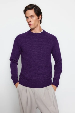 Trendyol Purple Unisex Slim Crew Neck Textured Knitwear Sweater