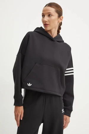 Mikina adidas Originals Neuclassics dámska, čierna farba, s kapucňou, jednofarebná, IW5607