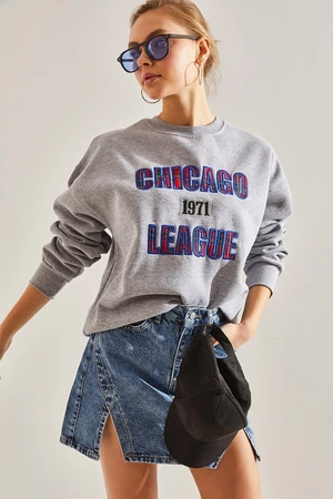 Bianco Lucci Women's Chicago Printed Three Thread Raised Sweatshirt