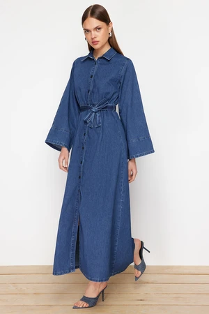 Trendyol Dark Blue Shirt Maxi Denim Modest Dress