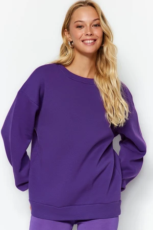 Trendyol Purple Oversize/Comfortable fit Basic Crew Neck Thick/Polarized Knitted Sweatshirt