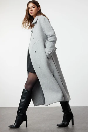 Trendyol Gray Collar Detailed Oversize Woolen Coat