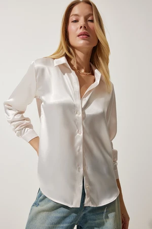 Happiness İstanbul Women's Cream Lightly Draped Satin Surface Shirt