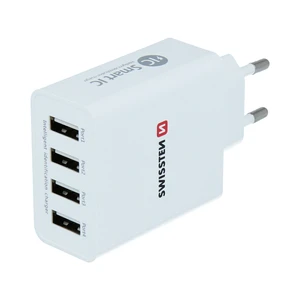 SWISSTEN SÍŤOVÝ ADAPTÉR SMART IC 4x USB 5A POWER, BÍLÁ