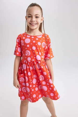 DEFACTO Dívčí vzorované šaty s krátkým rukávem z česané bavlny