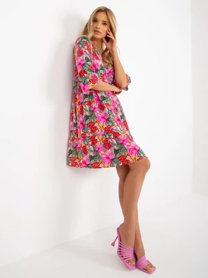 SUBLEVEL pink loose floral dress with ruffle