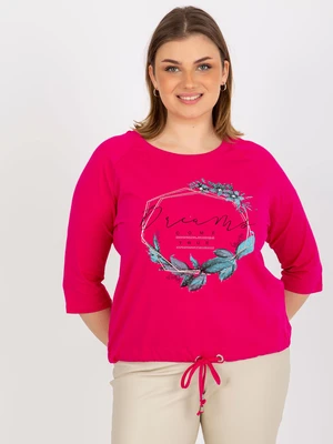 Women's Plus size T-shirt with 3/4 raglan sleeves - fuchsia