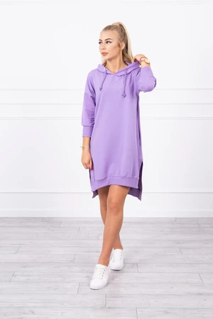 Dress with a hood and a longer back - purple