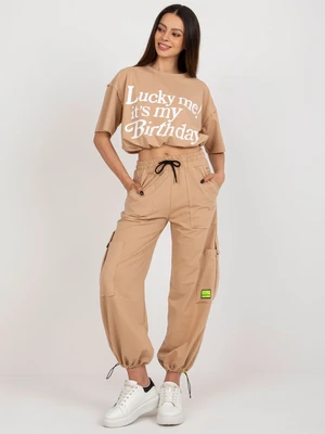 Women's camel tracksuit with hems