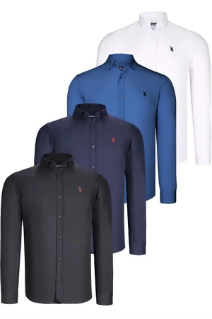 QUAD SET G725 DEWBERRY MENS SHIRT-BLACK-WHITE-NAVY BLUE-INDIGO