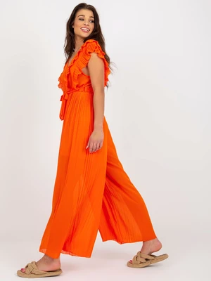 Orange pleated jumpsuit with belt by OCH BELLA