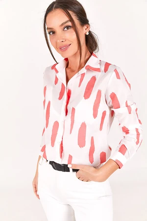 armonika Women's Pink Brushed Patterned Long Sleeve Shirt