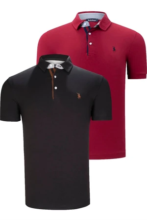 DUAL SET T8582 DEWBERRY MENS T-SHIRT-BLACK-BURGUNDY