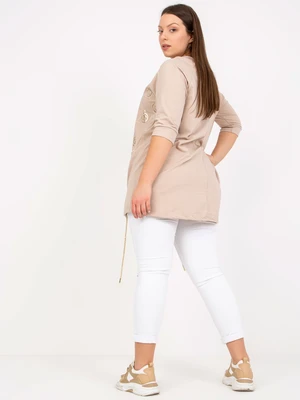 Beige asymmetrical blouse plus size with 3/4 sleeves