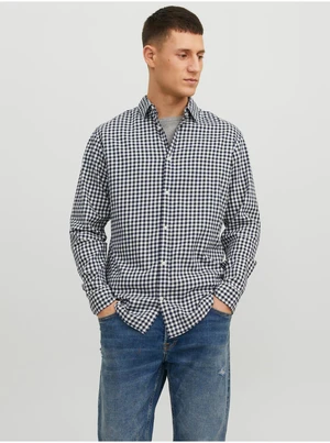 White and Blue Mens Plaid Shirt Jack & Jones Gingham - Men