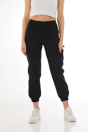 BİKELİFE Black Cargo Pocket Gabardine Trousers