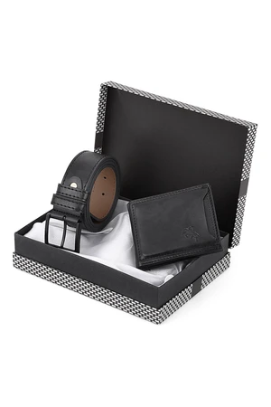 Polo Air Boxed Men's Sports Wallet Belt Card Holder Set Black