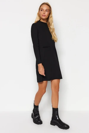 Trendyol Crepe Fabric Standing Collar Mini Knitted Dress With Pockets Look