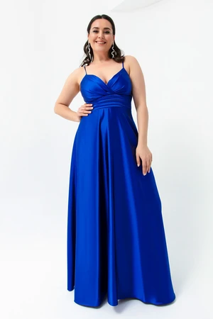 Lafaba Women's Saks Long Evening Dress & Graduation Dress in Satin, Plus Size with Rope Straps