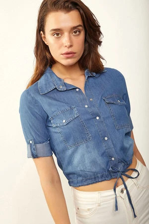 Bigdart 3460 Tie Skirt Denim Shirt - Blue