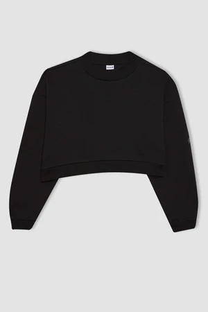 DEFACTO Crop Slogan Long Sleeve Sweatshirt