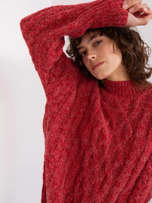 Red sweater with cables and cuffs