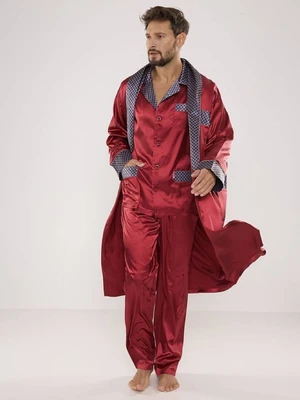 Pyjamas De Lafense 939 Satin L/R M-4XL Men's Zip Up Burgundy 069