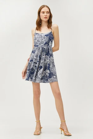 Koton Floral Mini Dress Strap Square Neck