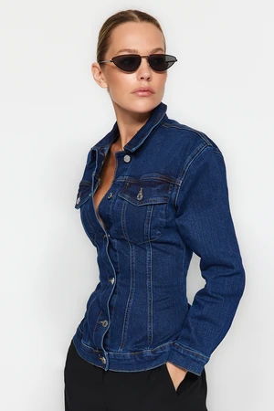 Trendyol Dark Blue Fitted Denim Jacket