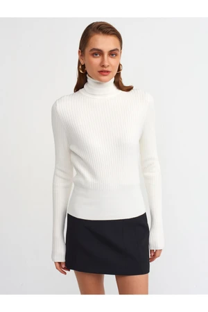 Dilvin 1297 Turtleneck Basic Corduroy Sweater-ecru