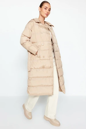 Trendyol Beige Belted Water Repellent Long Inflatable Coat