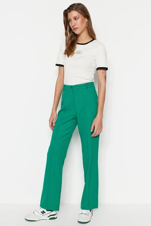 Trendyol Emerald Straight Straight High Waist Ribbed Stitched Woven Trousers