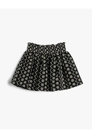 Koton Midi Length Skirt with Floral Embroidered Guipure Detail. Cotton Lined.