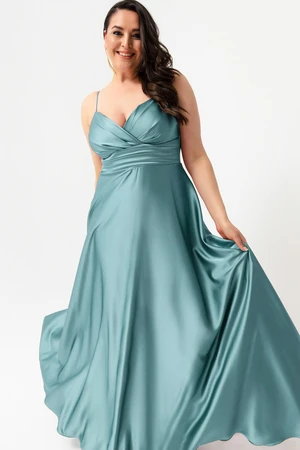 Lafaba Women's Plus Size Satin Long Evening &; Prom Dress with Turquoise Rope Straps