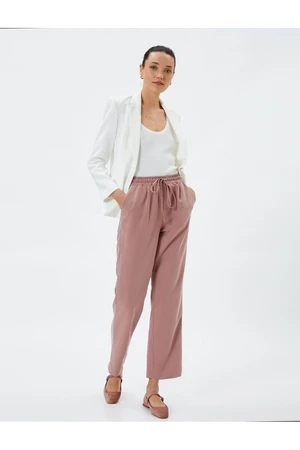 Koton Tie Waist Trousers Straight Legs Pockets Comfortable Cut Modal Blended.