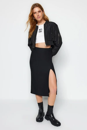 Trendyol Black Slit Detail Midi Woven Skirt