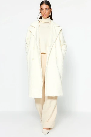 Trendyol Oversized Ecru Wide Cut Long Bouquette Coat