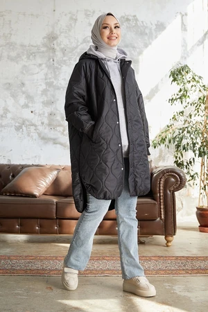 InStyle Armin Quilted Oversize Thin Coat - Black