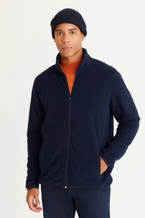 AC&Co / Altınyıldız Classics Men's Navy Blue Anti-pilling Non-Pilling Standard Fit Stand-Up Bato Collar Sweatshirt Fleece Jacket