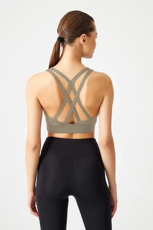 LOS OJOS Khaki Support Back Detailed Covered Sports Bra