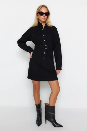 Trendyol Black Oversized Mini Denim Dress With A Belt