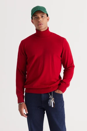 ALTINYILDIZ CLASSICS Men's Red Standard Fit Normal Cut Anti-Pilling Full Turtleneck Knitwear Sweater.