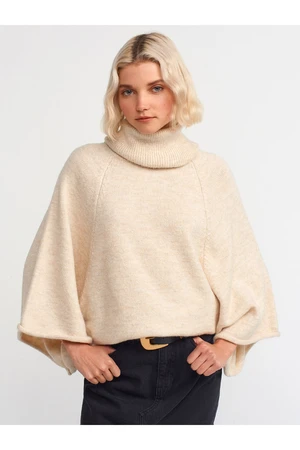 Dilvin 10313 Turtleneck Kimono Sweater-beige