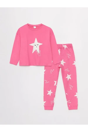 LC Waikiki Crew Neck Printed Long Sleeve Girl's Pajama Set