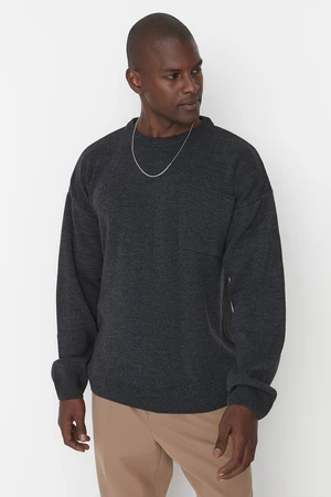 Trendyol Anthracite Men's Crew Neck Oversize Fit Knitwear Sweater